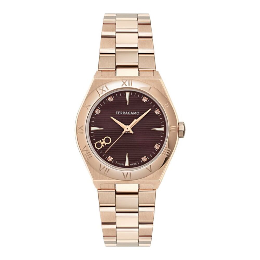 Ferragamo Vega Upper East Diamond Watch Rose Gold Womens